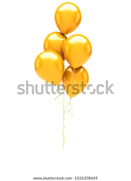 白い背景に金色のバロンと金色のリボン 3dイラストのお祝い パーティー会場 のイラスト素材