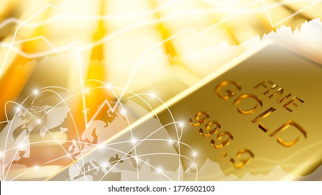 Gold Bar Stock Market With Graph And Chart 3D Render