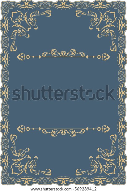 Gold baroque\
decor swirl art ornate page on\
blue