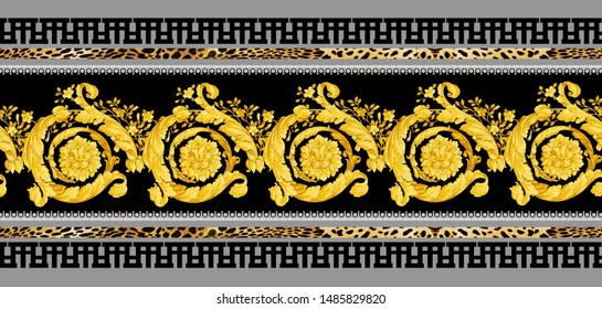 Gold Baroque Lines Leopard Pattern Stock Illustration 1485829820 ...