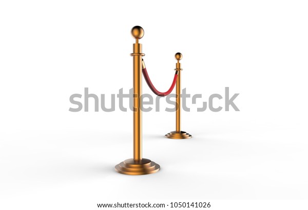 Gold Barrier rope isolated on white white\
background, 3d\
illustration.