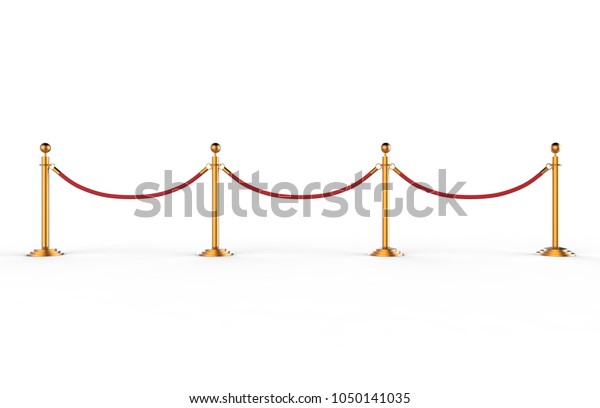 Gold Barrier rope isolated on white white\
background, 3d\
illustration.