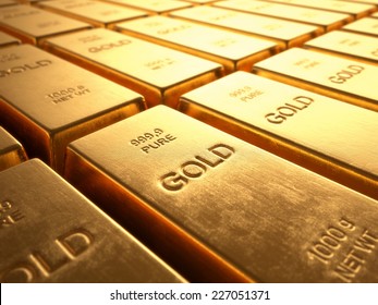 Gold Bars 1000 Grams. Concept Of Wealth And Reserve.