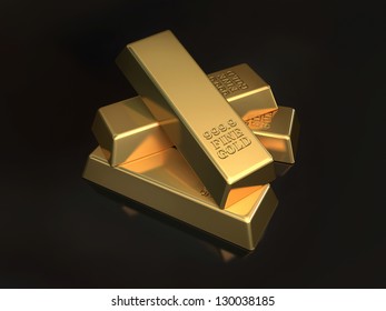 Gold Bars Black Backgorund Render (closeup)