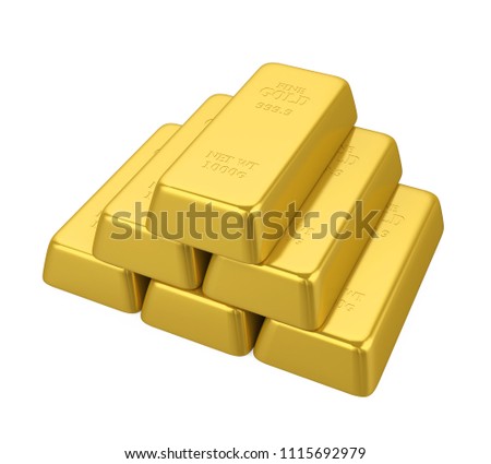 Gold Bars Isolated. 3D rendering