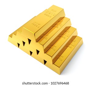 Gold bars isolated on white background. High Quality 3D Render.