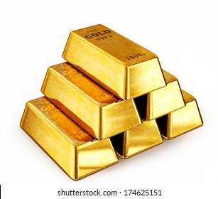 Gold Bars Isolated On A White Background