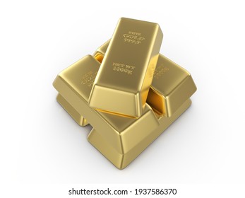 Gold Bars On A White Background. 3D Illustration.