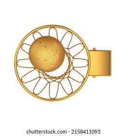 Gold Basketball Rim With A Ball Top View On A White Background, 3d Render