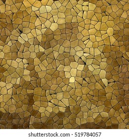 Gold, Beige, Yellow Colored Abstract Marble Irregular Plastic Stony Mosaic Pattern Texture Background With Gray Grout - Natural Colors
