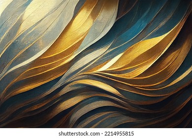 Gold   blue waves  abstract background  metallic effect  modern digital painting and texture