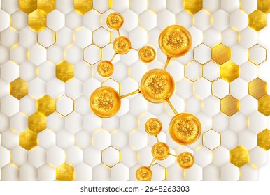 gold bubble molecule background for cosmetic product