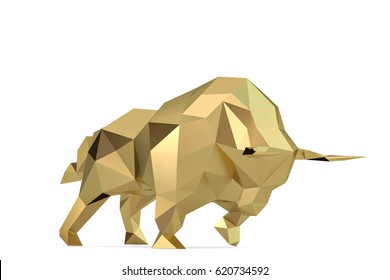 Gold  Bull Low Poly Style.3D Illustration.
