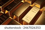 Gold bullion bars, Gold Ingot. Concept of business on gold price exchange rate of world gold market, and precious metal investment as a store of value.