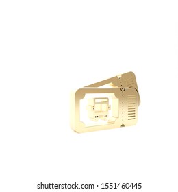 Gold Bus Ticket Icon Isolated On White Background. Public Transport Ticket. 3d Illustration 3D Render