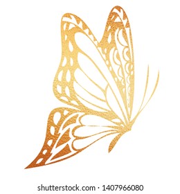 Gold butterfly hand-drawn illustration on a white background