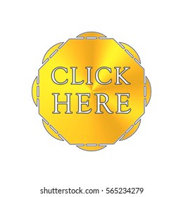 Gold Button Click Here - Octagon. Button Shape