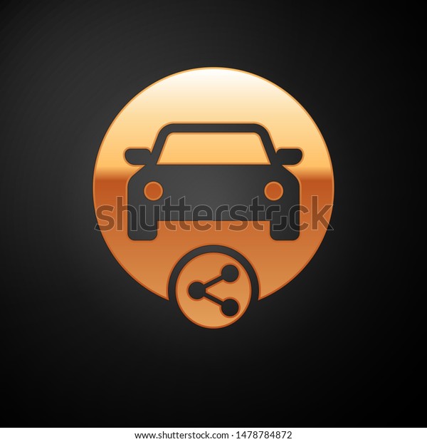 Gold Car sharing icon\
isolated on black background. Carsharing sign. Transport renting\
service concept