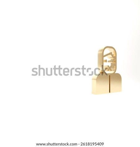 Gold Censor and freedom of speech concept icon isolated on white background. Media prisoner and human rights concept. Tied mouth. 3d illustration 3D render.
