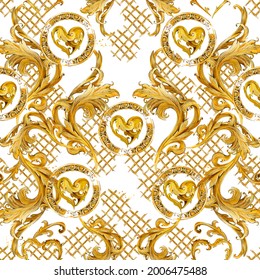 gold chains seamless pattern. luxury illustration. golden heart. love design. luxury jewelry. riches seamless background.