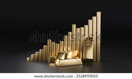 Gold and gold charts. 3d render.