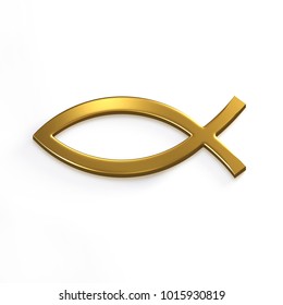 Gold Christ Fish . 3D Render Illustration