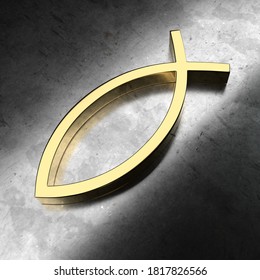 Gold Christ Fish Sign. 3D Rendering