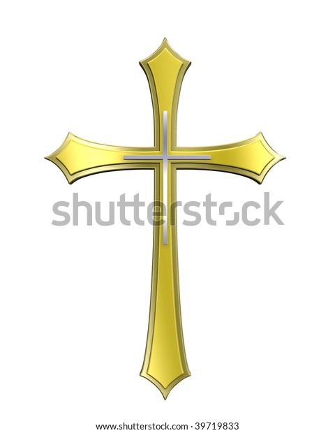 Gold Christian Cross Isolated On White Stock Illustration 39719833