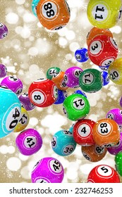 Gold Christmas Background With Falling 3D Bingo Balls