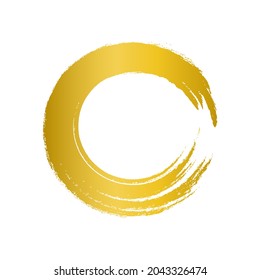 gold circle brush enso symbol, golden smear circle shape with scribble hand drawn, golden stain on white, paint stripe brush strokes circle symbol