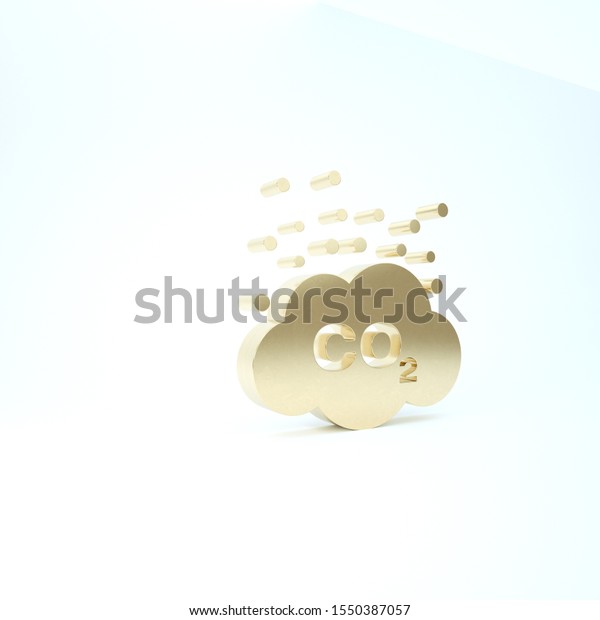 Gold CO2 emissions in\
cloud icon isolated on white background. Carbon dioxide formula\
symbol, smog pollution concept, environment concept. 3d\
illustration 3D\
render