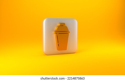 Gold Cocktail Shaker Icon Isolated On Yellow Background. Silver Square Button. 3D Render Illustration.