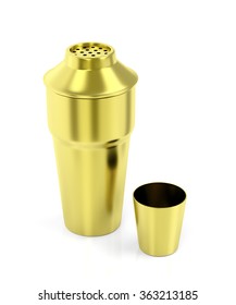 Gold Cocktail Shaker On Shiny White Background