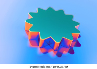 Gold Cog Icon With Abstract Reflections On Blue Background With Smooth Focus. 3D Illustration Of Cog, Gear, Settings, Sprocket Icon Set For Presentation.