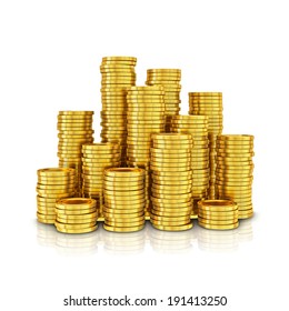 Gold Coins Isolated On A White Background.