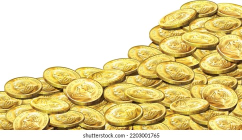 Gold Coins, On White Background, 3d Illustration, 3d Rendering, Realism, Photo Realistic