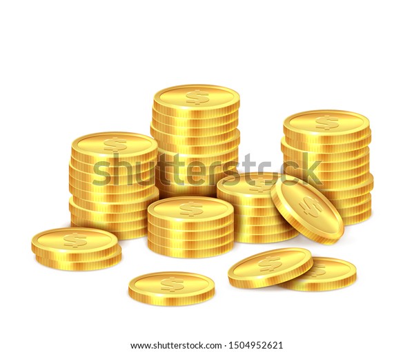 金貨が積み重なる 現実的な金ドル金貨の山 積み上げられた現金 カジノのボーナス 利益 収益の分離コンセプト のイラスト素材