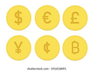 Gold Coins Of World Currency Symbols