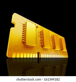 Gold collection. Computer RAM Memory Card 64gb 3d render High resolution 