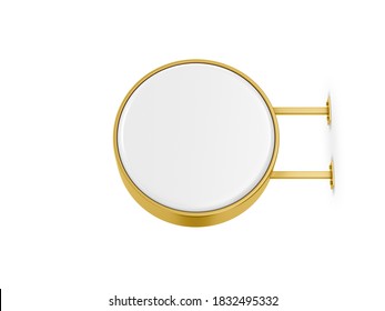 Gold Color Metal Round Signage Light Box, Template Signboard Mockup, 3d Rendering