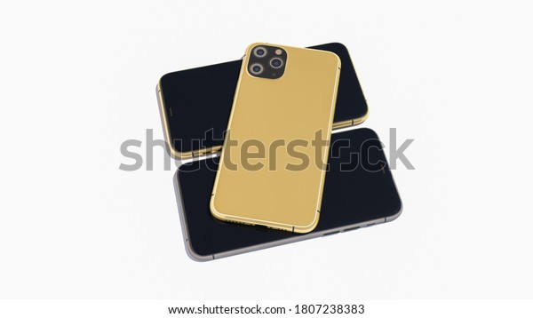 Goldenes Handy Mit Drei Kameras Auf Stockillustration