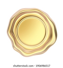 Gold Colored Wax Seal Isolated On White Background. 3D Illustration