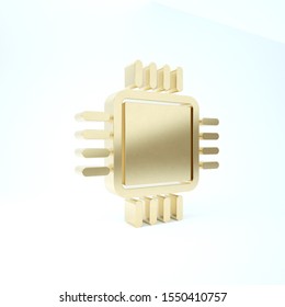 Gold Computer Processor With Microcircuits CPU Icon Isolated On White Background. Chip Or Cpu With Circuit Board Sign. Micro Processor. 3d Illustration 3D Render