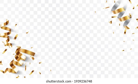 Gold confetti banner, isolated on transparent background