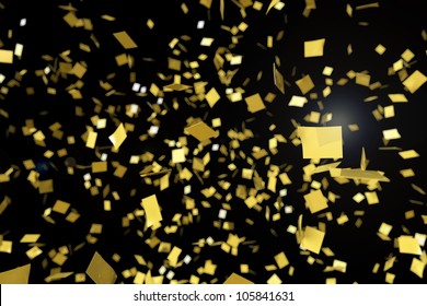  Gold Confetti Falling Against A Black Background