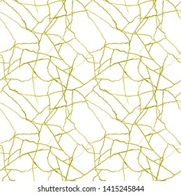 Gold Cracks On White Seamless Pattern - Kintsugi Concept, Golden Crinkles, Broken Pottery Or Howlite Stone Texture