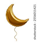 Gold Crescent Moon Balloon with Ribbon in 3D Render isolated white background. 3d illustration