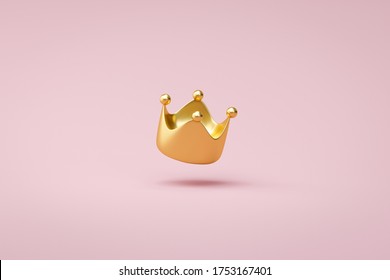 Gold crown pink background and victory success concept  Luxury prince crown for decoration  3D rendering 