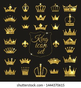 Gold Crown Set. Glitters Set Of King Crowns.