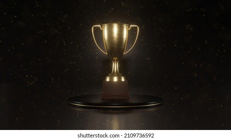 gold cup with black background, isolated gold cup, 3D rendering, shiny 
